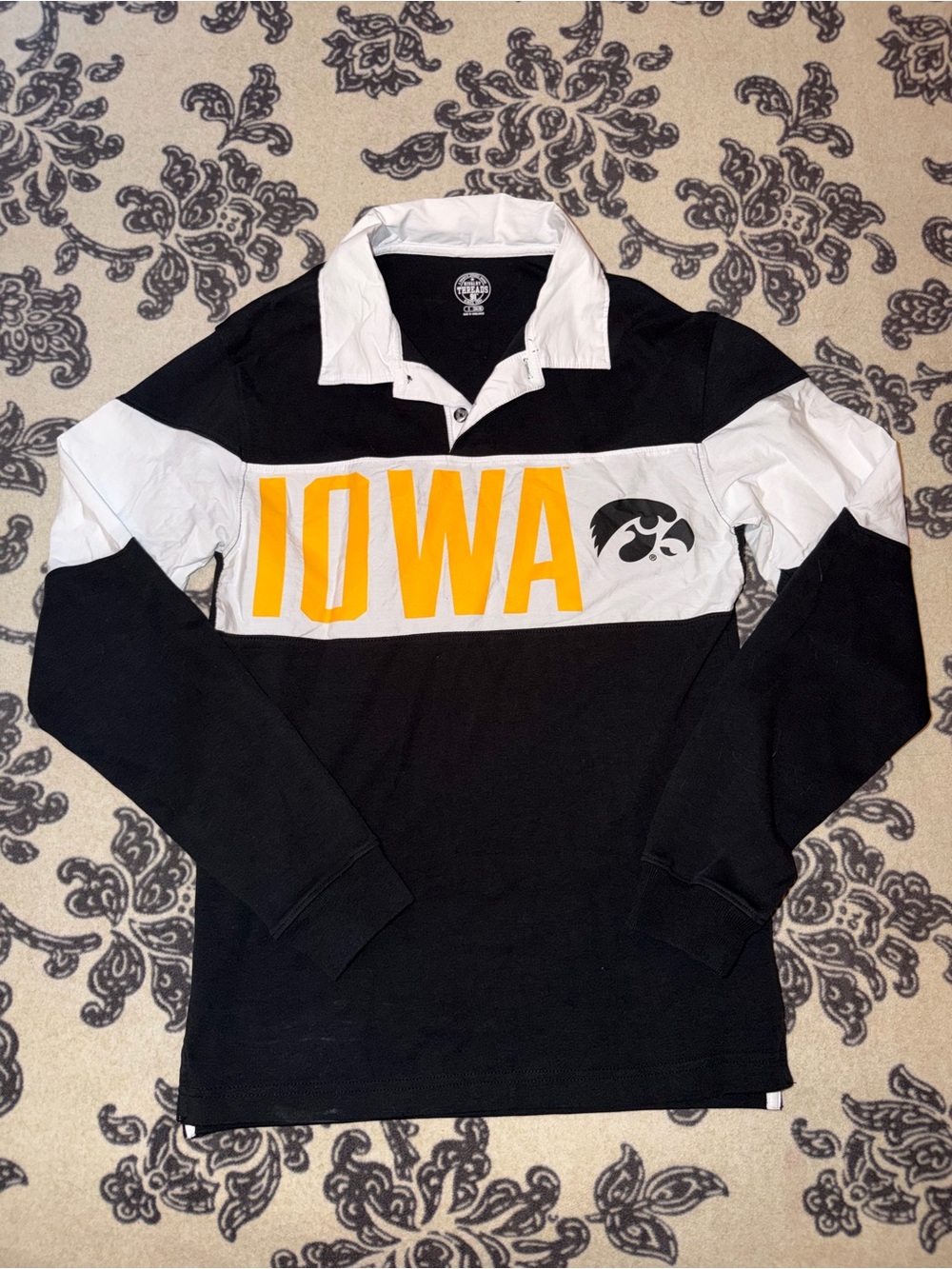 Iowa Black & White Long-Sleeve Rugby Shirt with Gold Logo